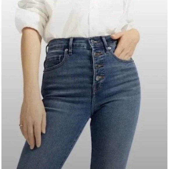 Everlane The Vintage Skinny Jean 26 Ankle High Rise‎ Button Fly Raw Hem Blue $78 - Picture 4 of 7